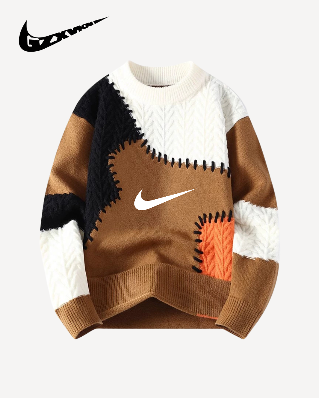 NK – Pull Patchwork à Maille Torsadée Col Rond